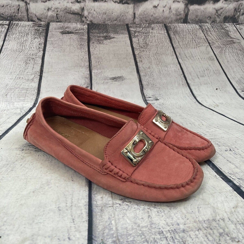 Coach Loafer Womens Size 6.5 Leather Neopoleon Flats Gold Metal Plate Pink